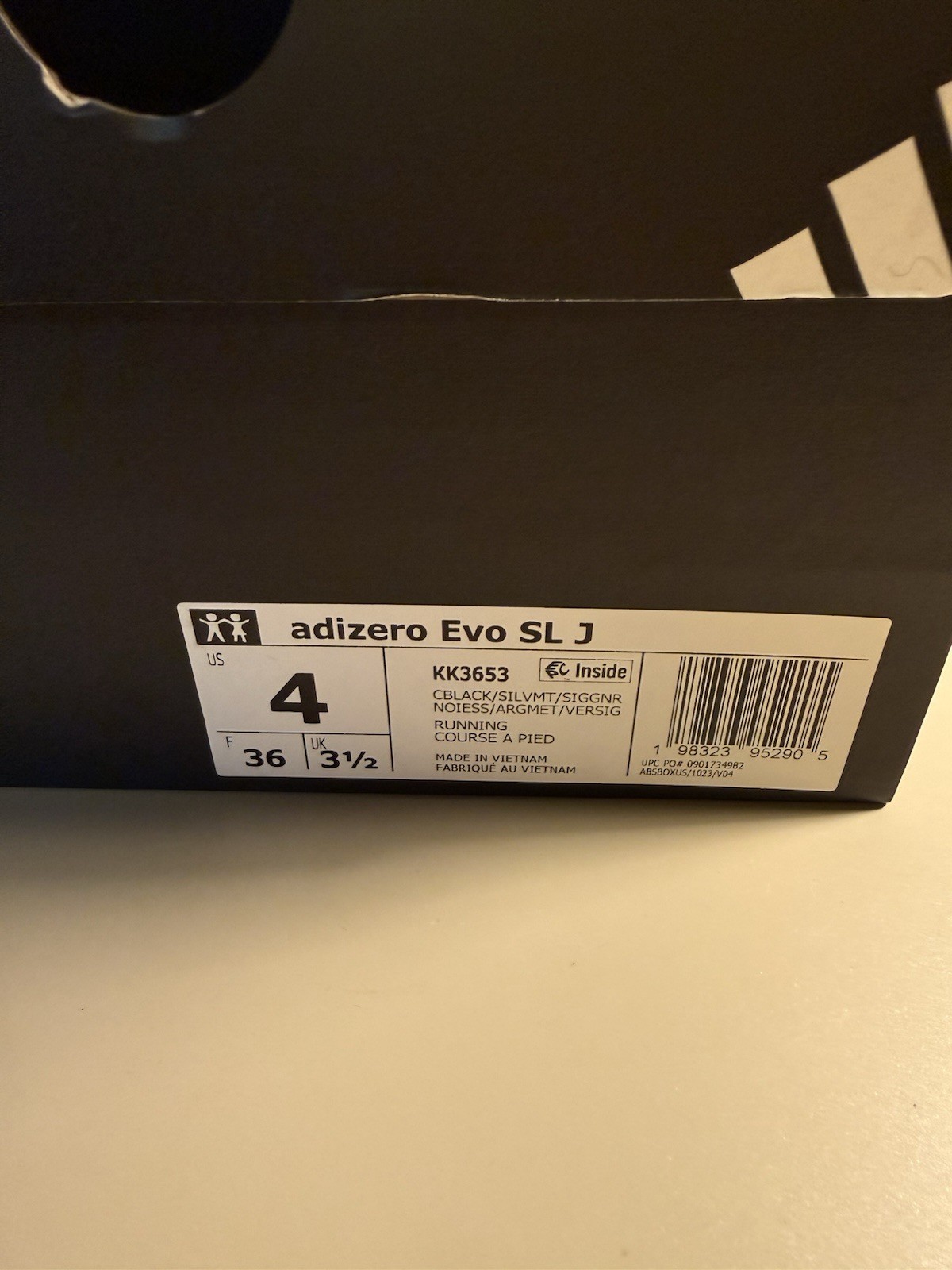 Adidas Adizero Evo SL J Running Shoes 4Y Womens 5.5 Black KK3653 New Box