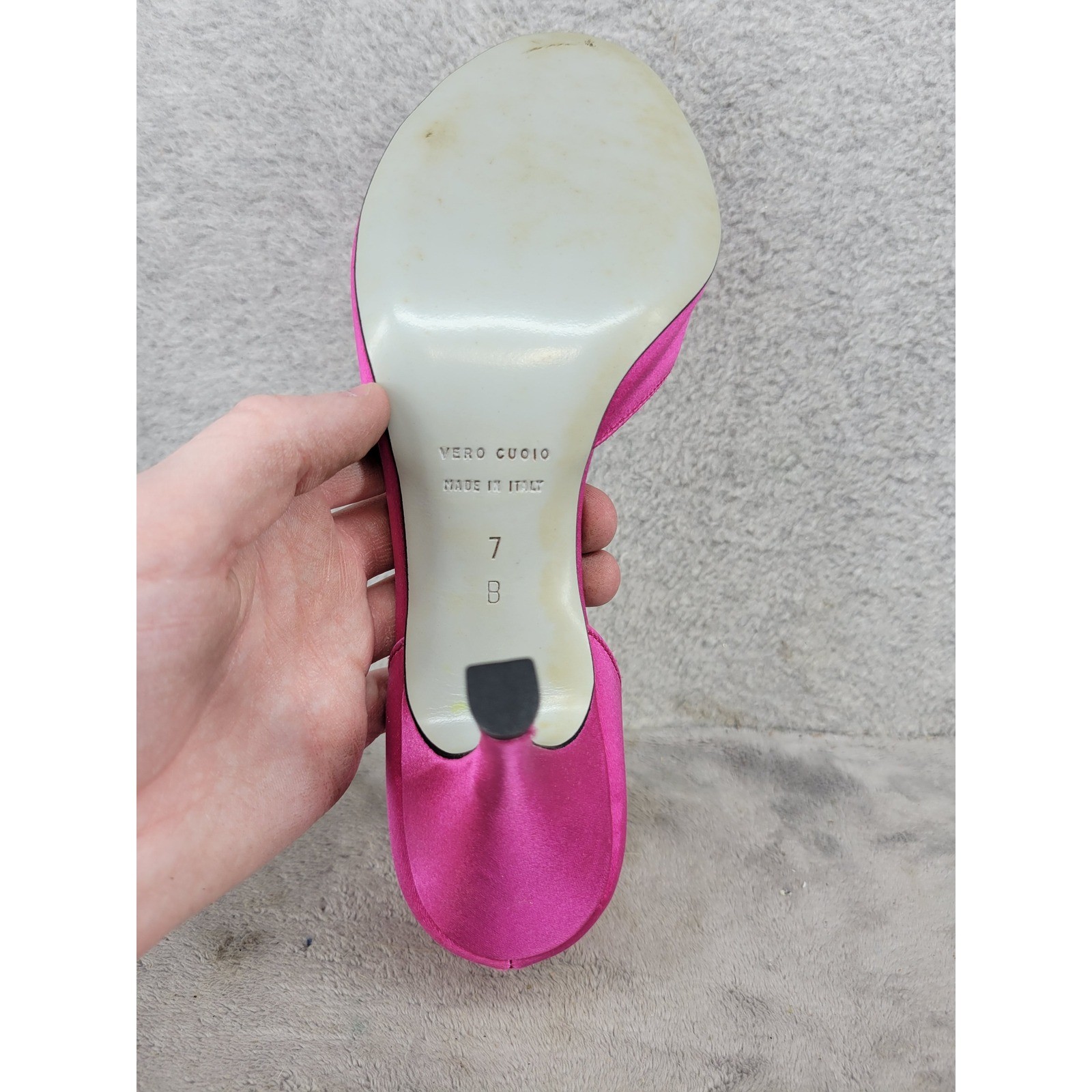 Something Bleu Cara Fuschia Pink Satin Bow D’Orsay Peep Toe Heels Made in Italy