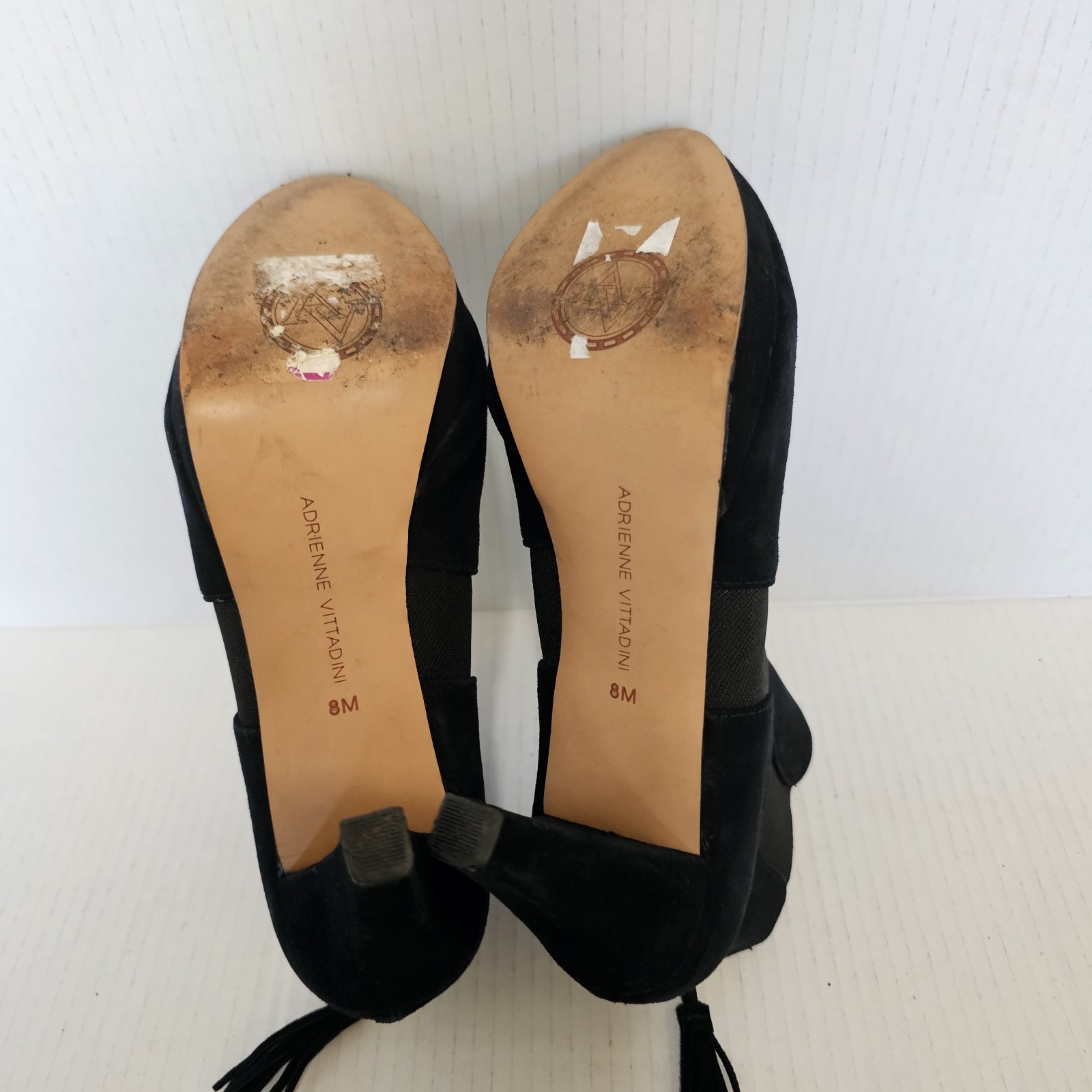 Adrienne Vittadini Pami Black Suede Leather Heeled Booties Sz 8 Fall winter