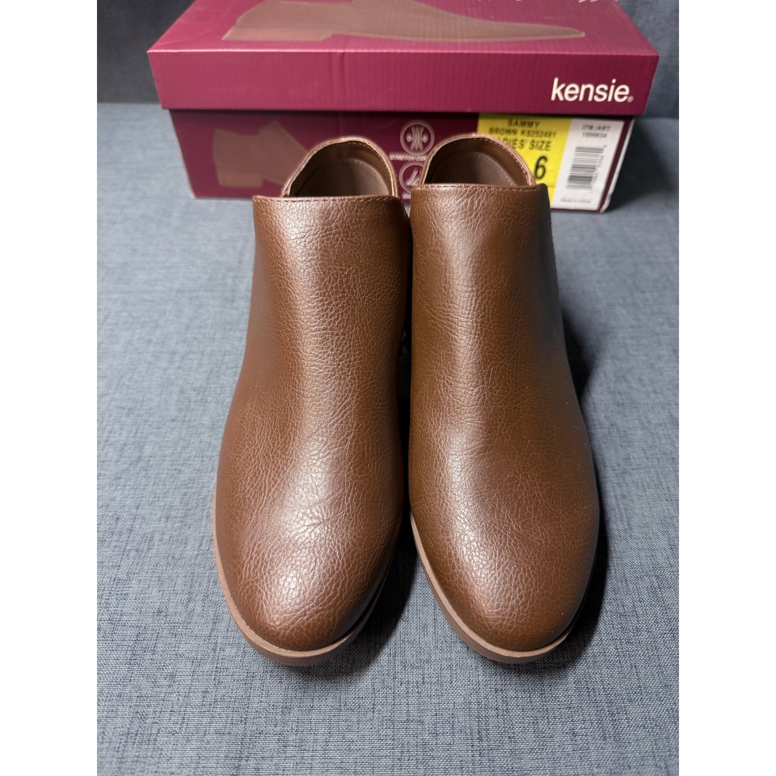 Kensie Sammy Brown Ankle Booties Side Zip Low Block Heel Shoes Womens 6 NEW