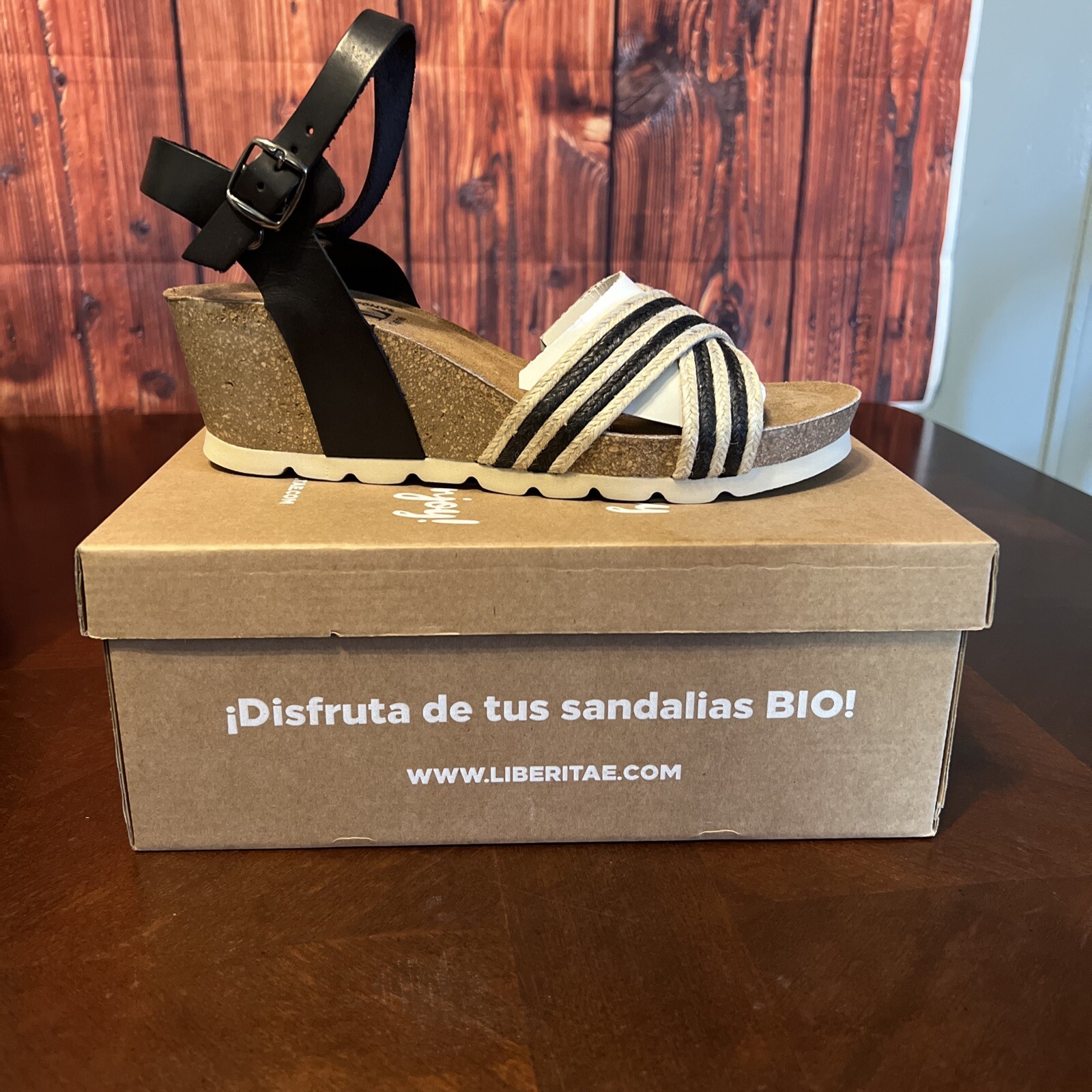 Liberitae Bio Aries Wedge Women Sandal in Leather and Jute size Eu 41 Us 10-10.5