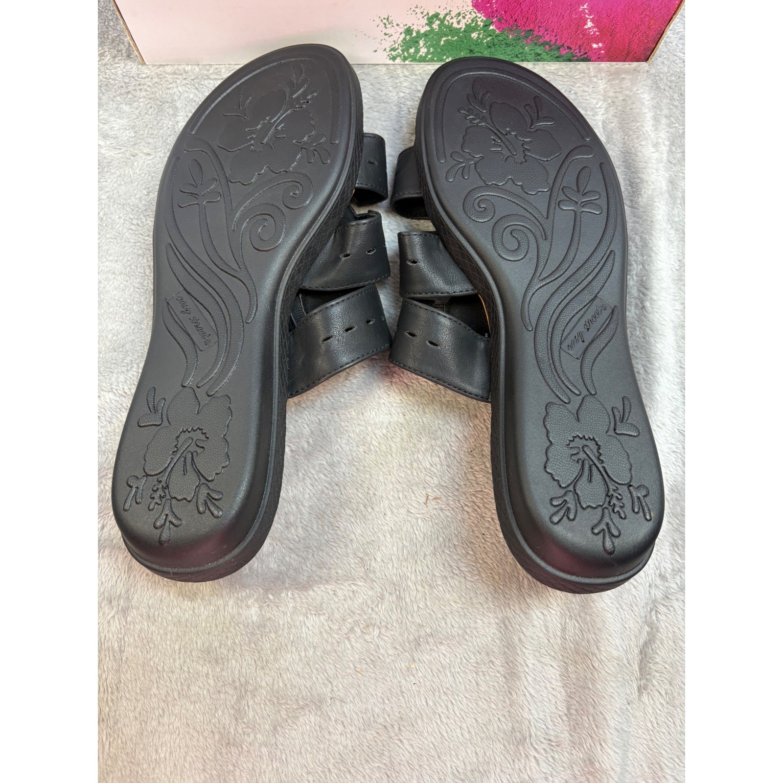 Easy Street Womens Black Beaded Rhinestone Slide Sandals Cushioned Sole 11 Wide