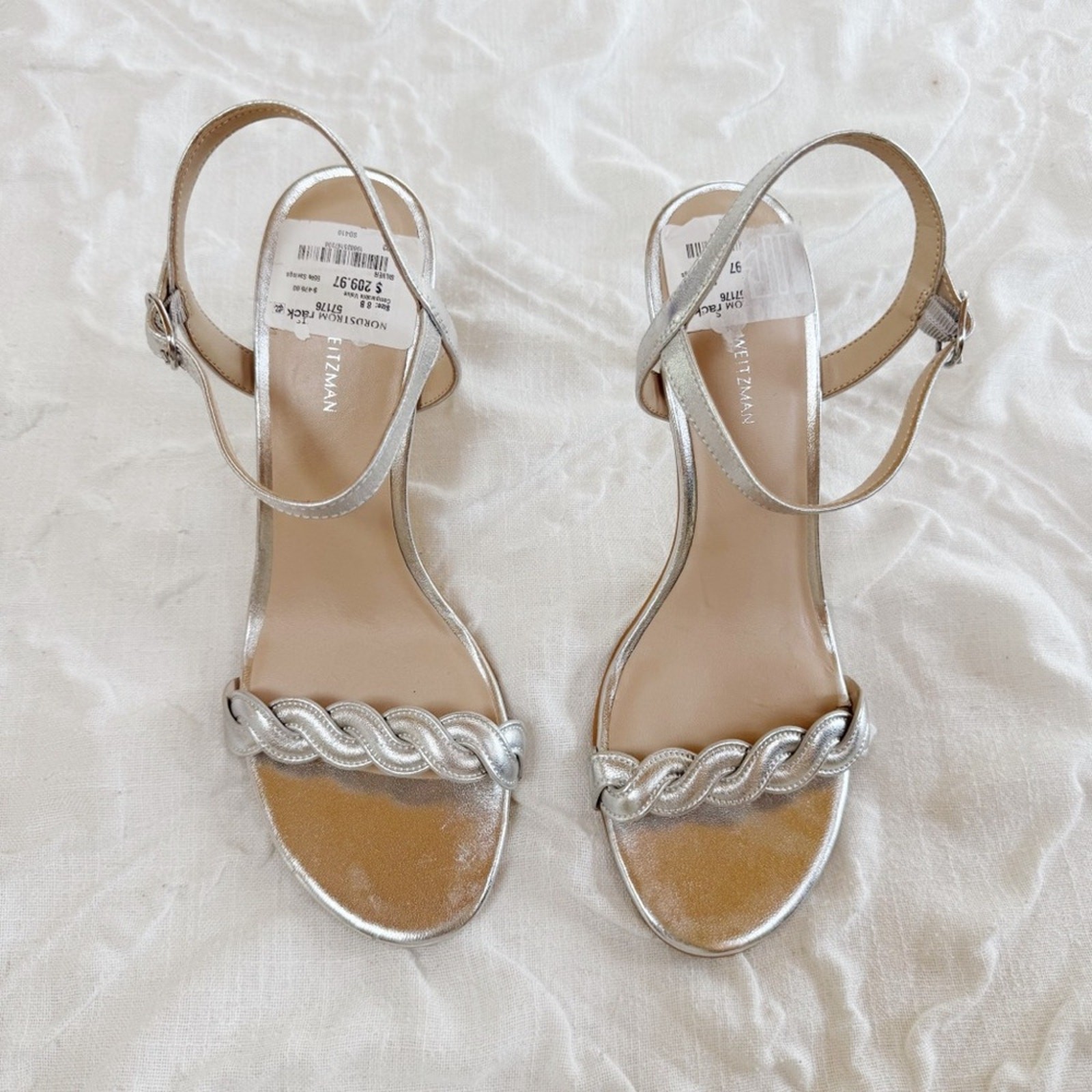 Stuart Weitzman Dancer Twistie 100 Leather Sandal In Silver
