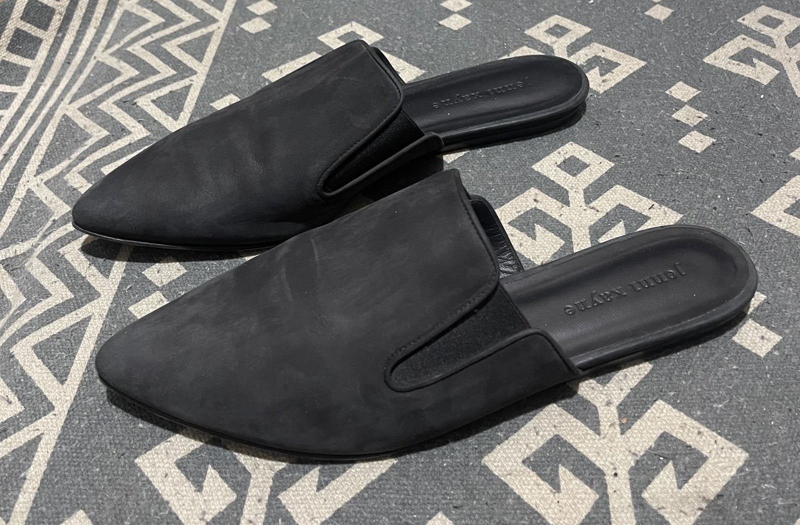 Jenni Kayne Mia Black Nubuck Leather Pointed Toe Flat Mules Size 10/40 Ret $395