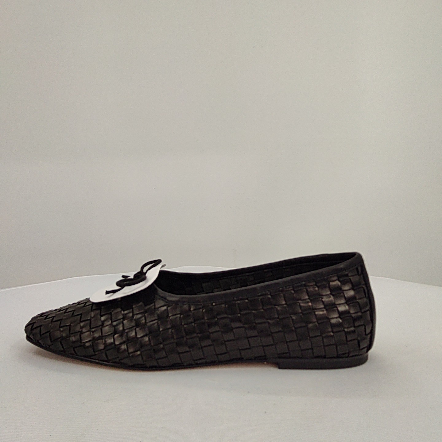 Quince Women Italian Leather Handwoven Square Toe Ballet Flat Black Shoes 10