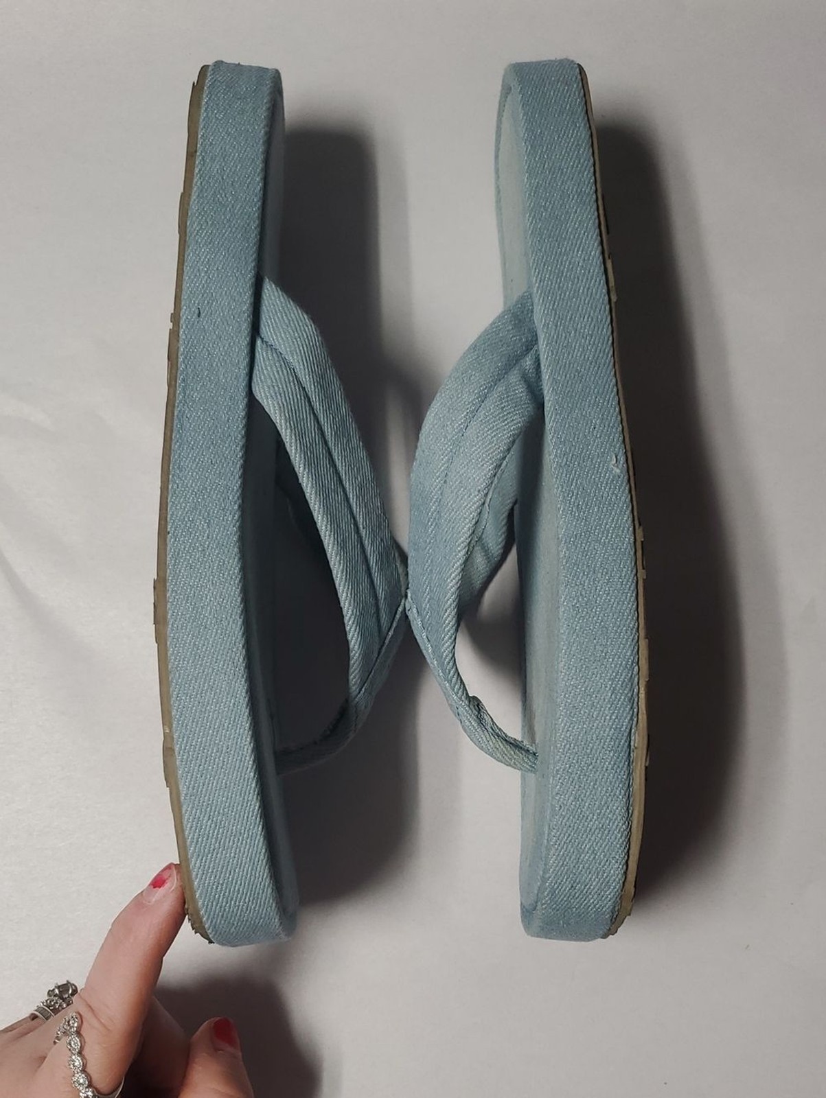 Aerie Sqaure Toe Light Blue Denim Fabric Platform Flip Flop Sandals Size 8 Y2k