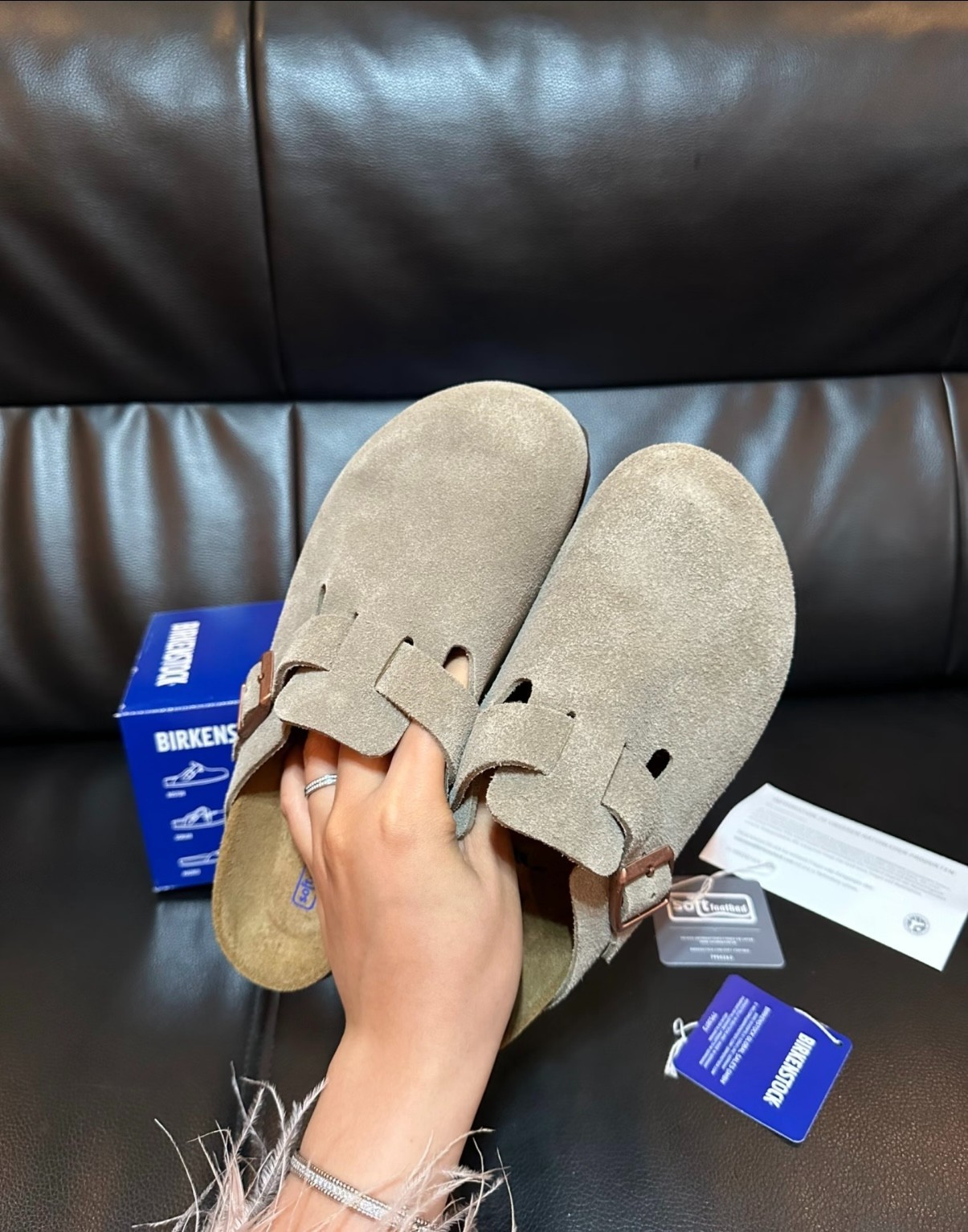Birkenstock Boston Soft Footbed Suede Leather Taupe Clogs Unisex Shoes New