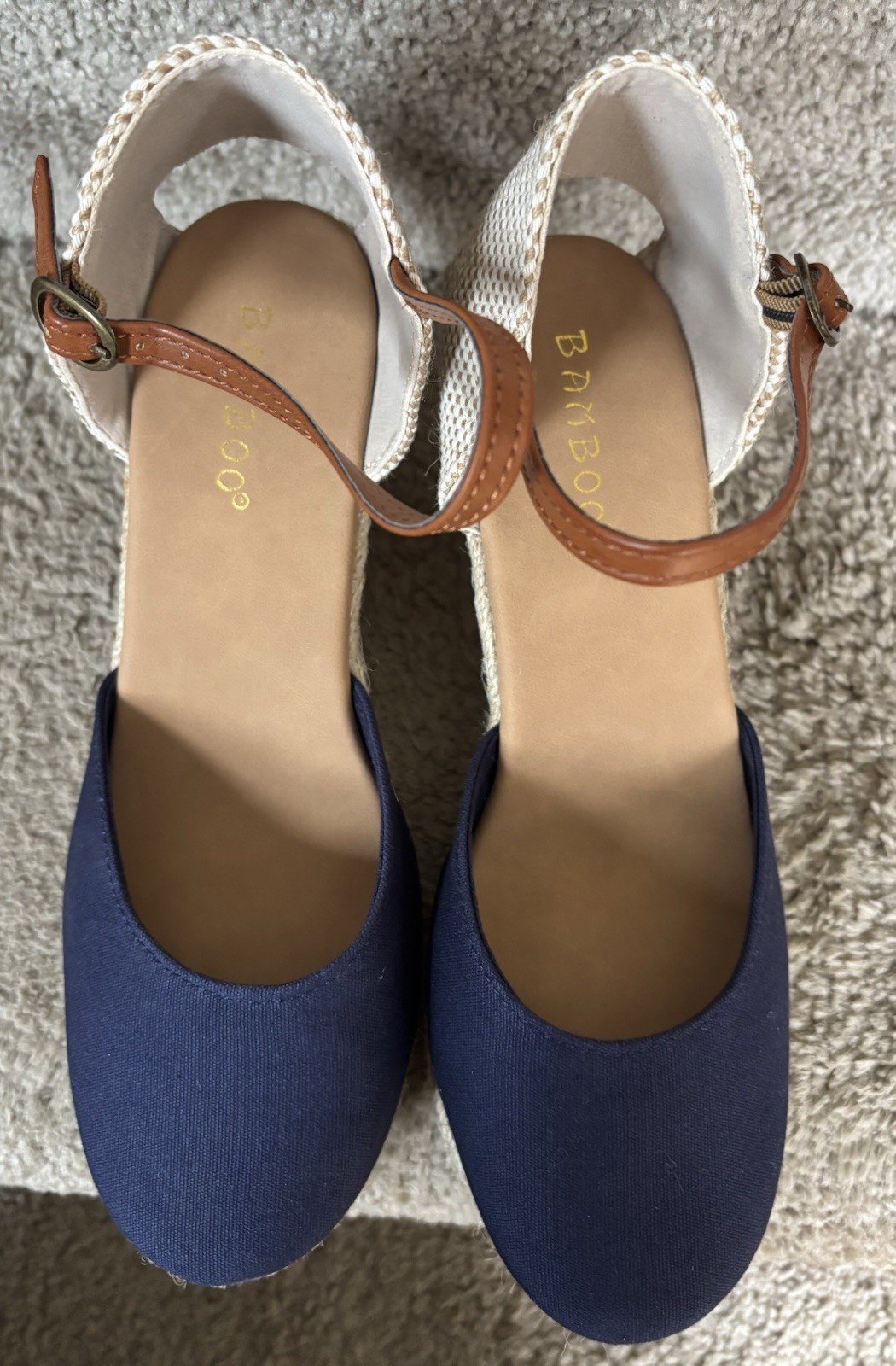 Women’s Wedge Royal Blue With Jute Covered Braided Heel With Buckle