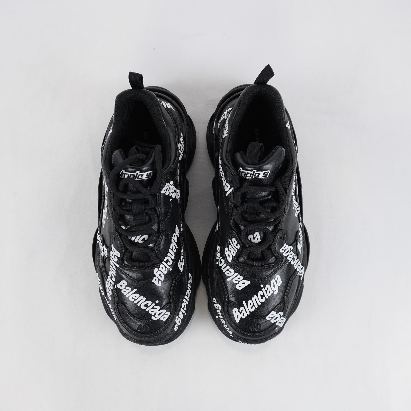 Balenciaga Triple S Logotype Sneakers In Black/White – Size EU 40/US 10 (524039)