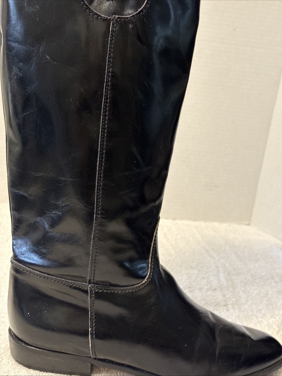 Charles David Womens Tall Metallic Black Leather Boots Tie Detail Sz 8.5AA Italy
