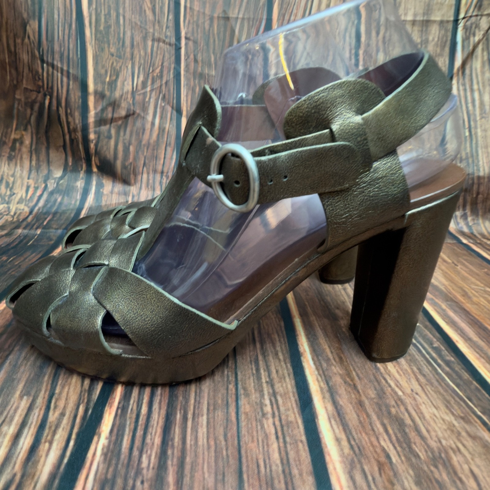 See by Chloé Metallic Bronze Woven Leather Platform Sandals Size 40 T-Strap
