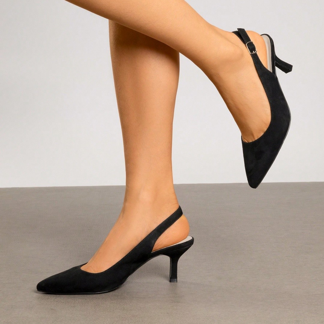 US Women Dress Pumps Low Kitten Heel Pointed Toe Slingback Wedding Party Pumps