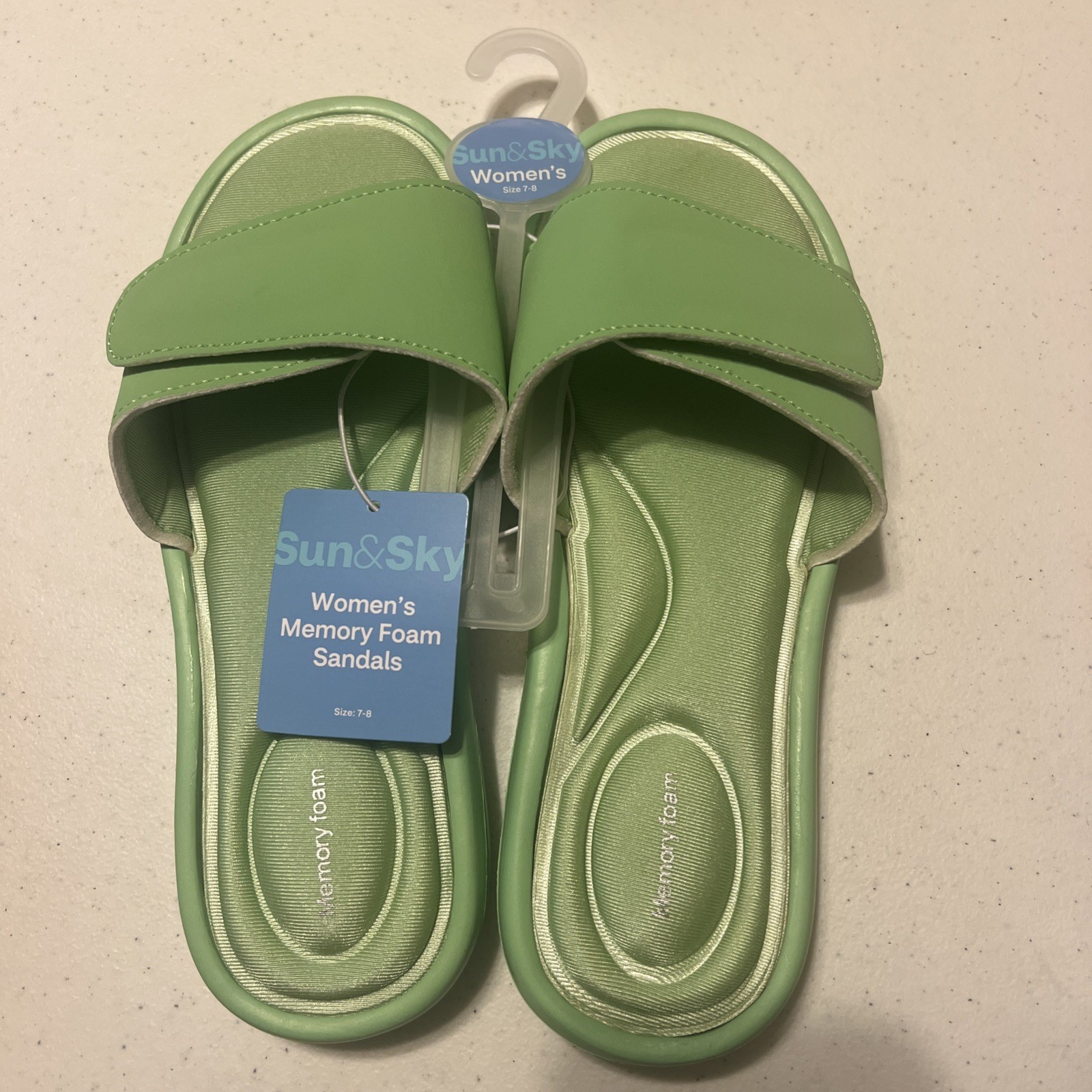 Sun & Sky Women’s Memory Foam Slide Sandals Green Size 7-8 US | Adjustable Strap