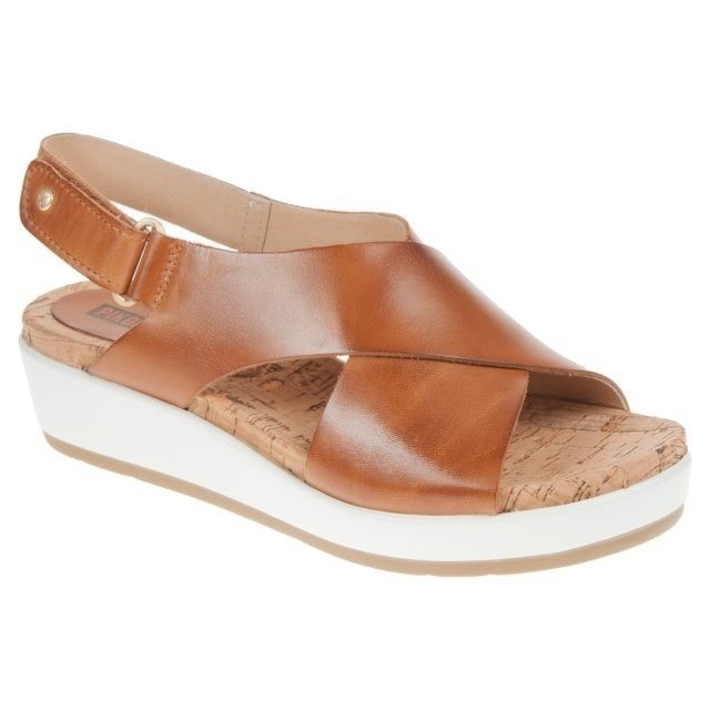 Pikolinos Mykonos Brandy Women Leather Crossover Wedge Sandals Cork 10.5-11/41EU