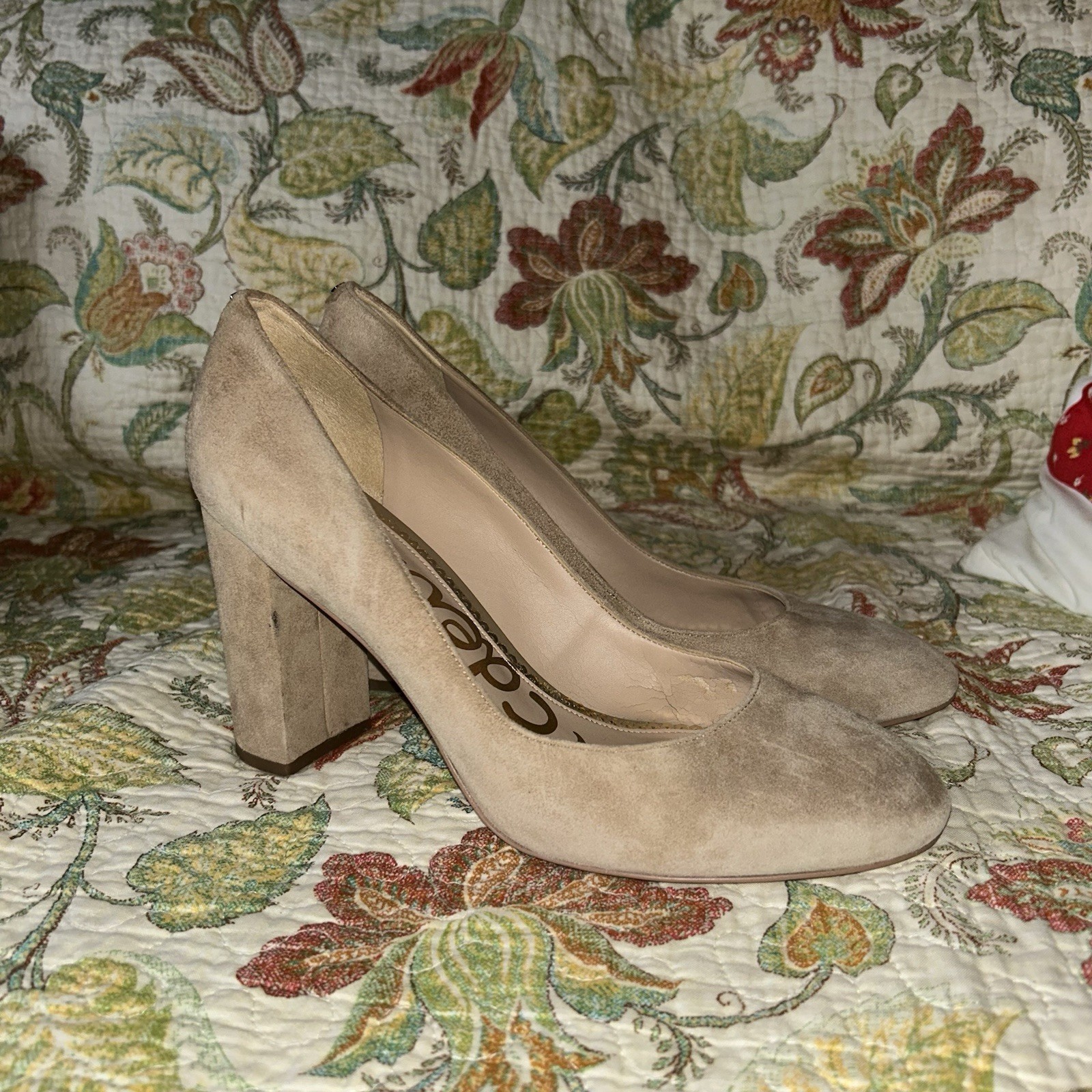 Sam Edelman JUNIE Oatmeal Suede Leather Block 3.25″ High Heel Size 10W