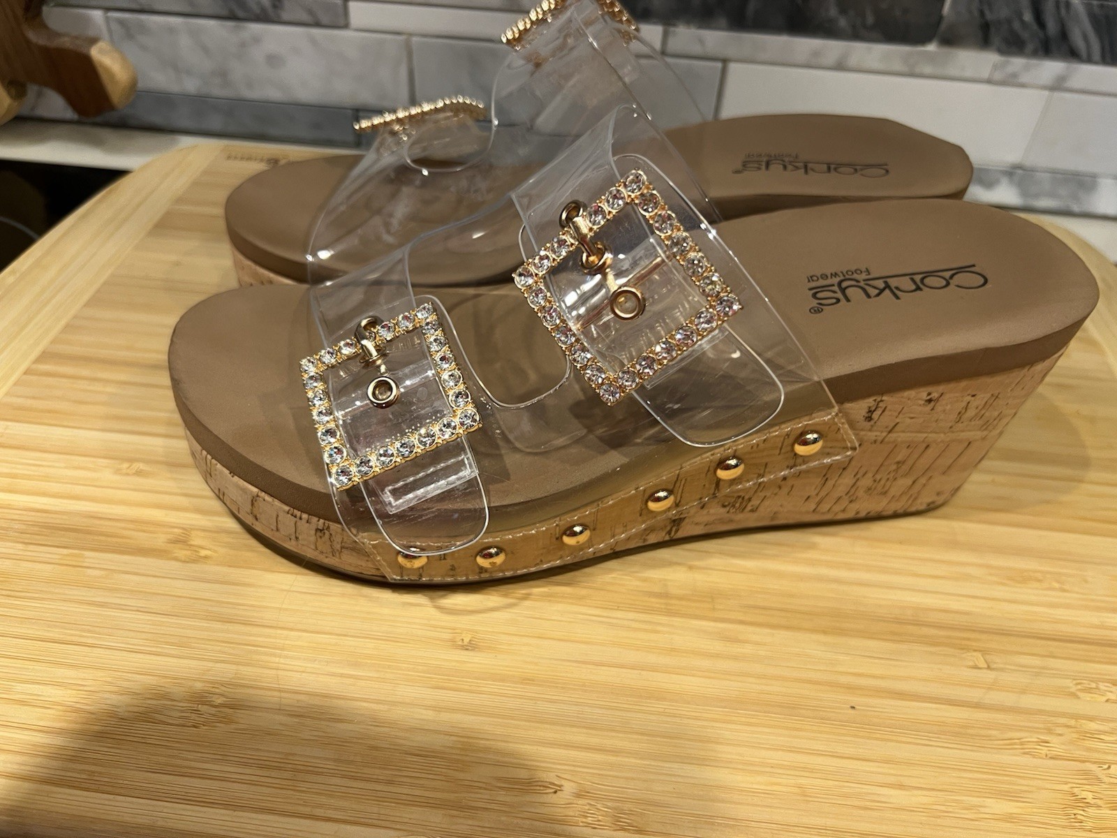 Ladies Pre-Owned Clear Wedge Sandals By Corkys Size 7 Medium