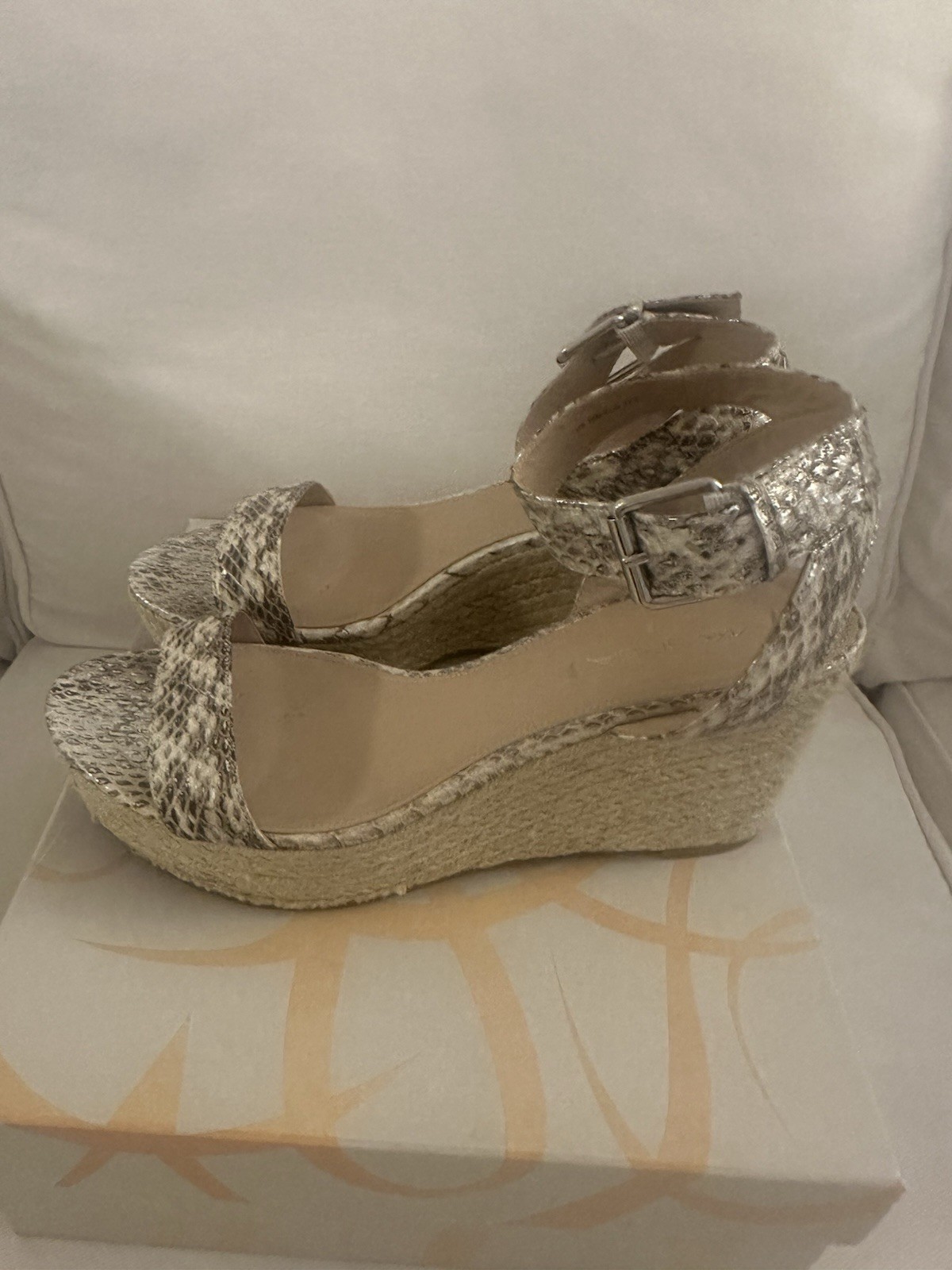 Via Spiga Silver Snake Print Wedge Sandals Ankle Strap Buckle US 10 M Used once