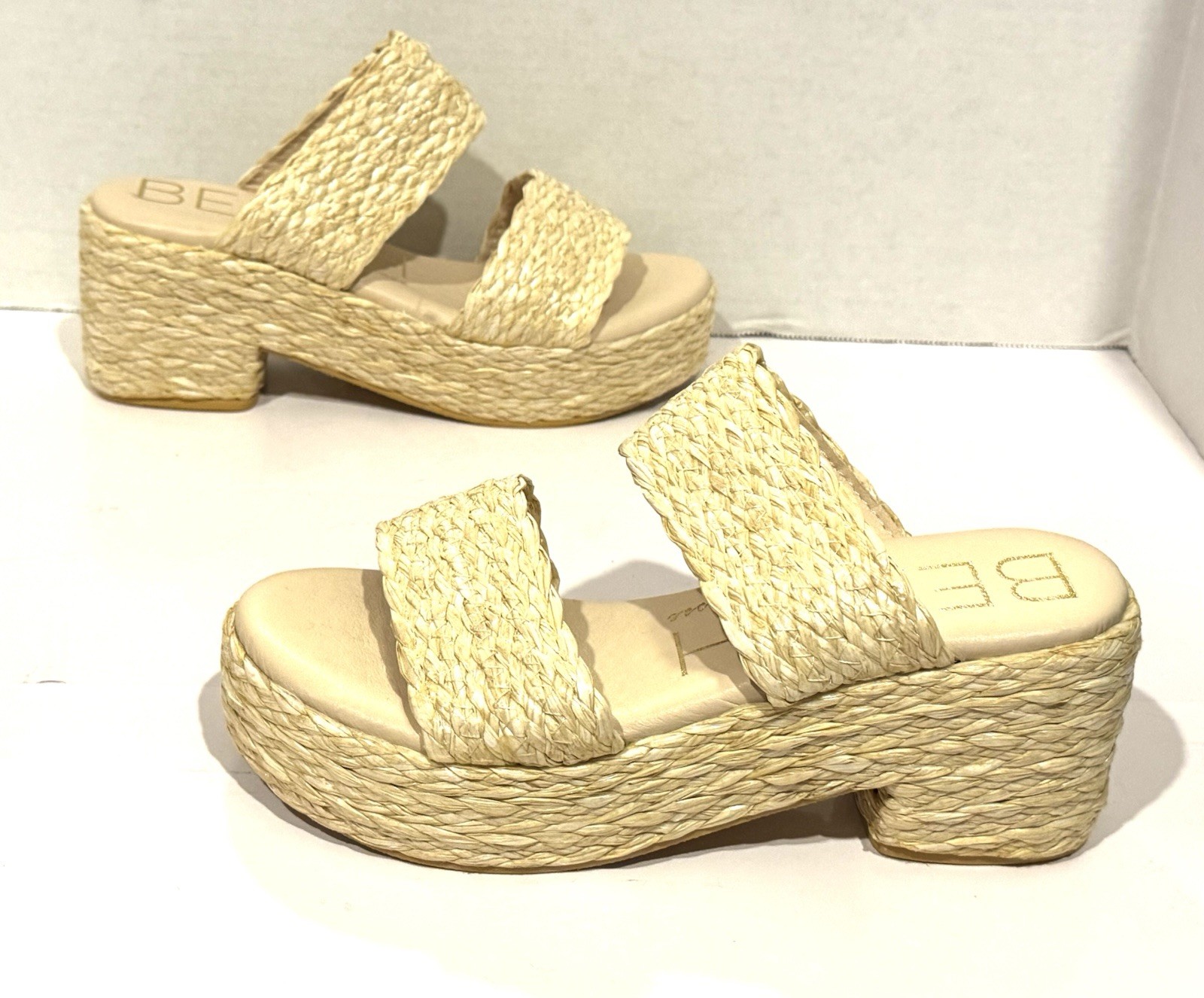 Matisse Raffia Platform Sandals Women’s Block Heel Slides Size 8 US NEW!