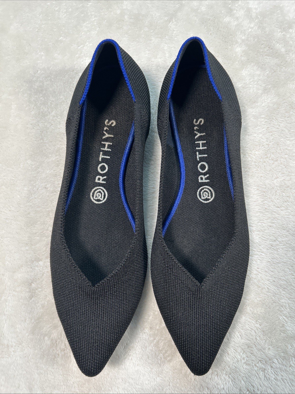 Rothy’s The Point Flats Black Blue Trim Knit Recycled Shoes Women Sz 9