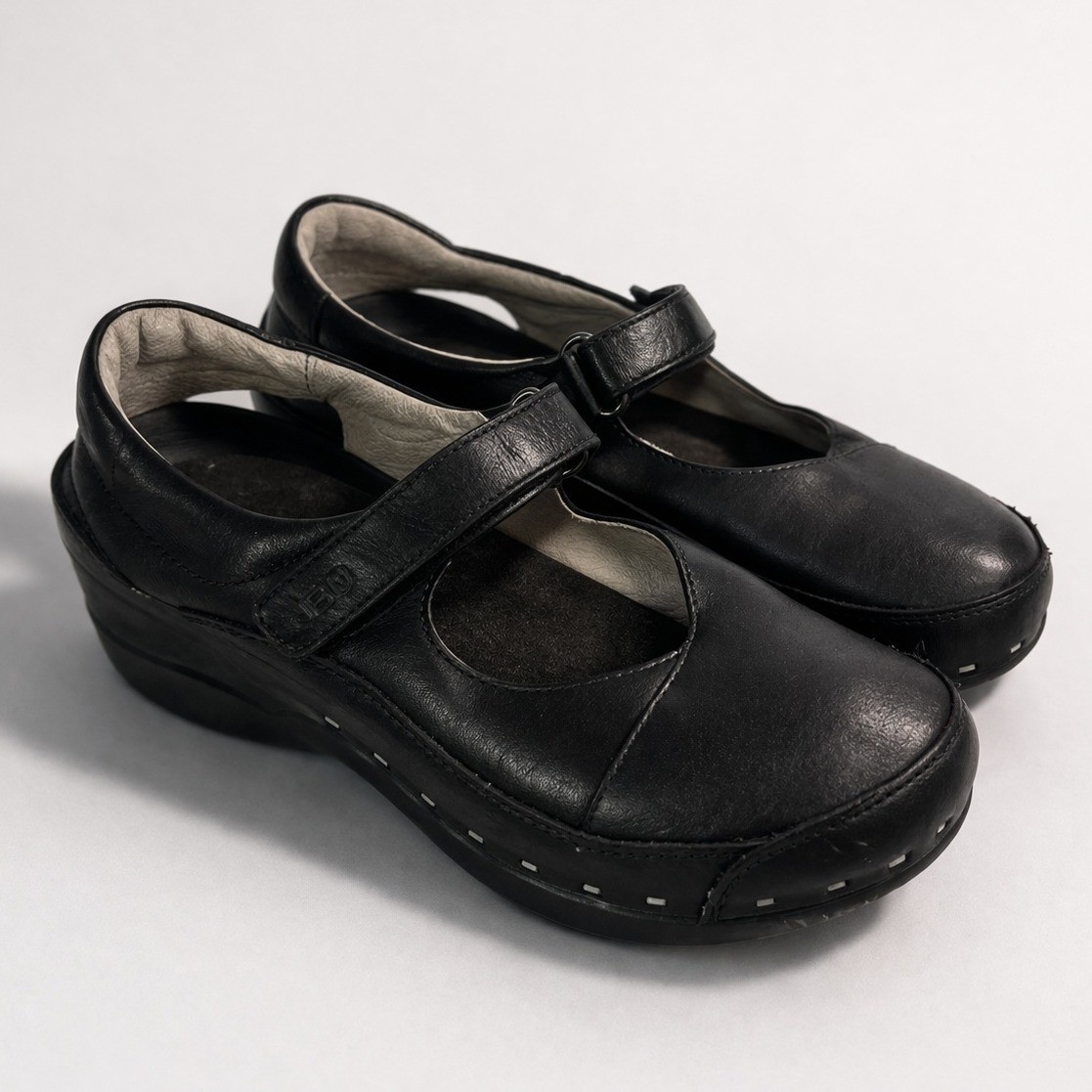 Wolky Strap Cloggy 6015 Black Leather Mary Jane Clogs Size US 10.5-11 WorkShoe
