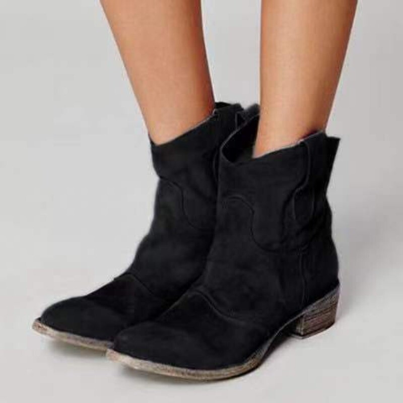 Autumn Winter Women’s Shoes Low Heels Suede Pull On 40-43 Large Size Ankle Boots