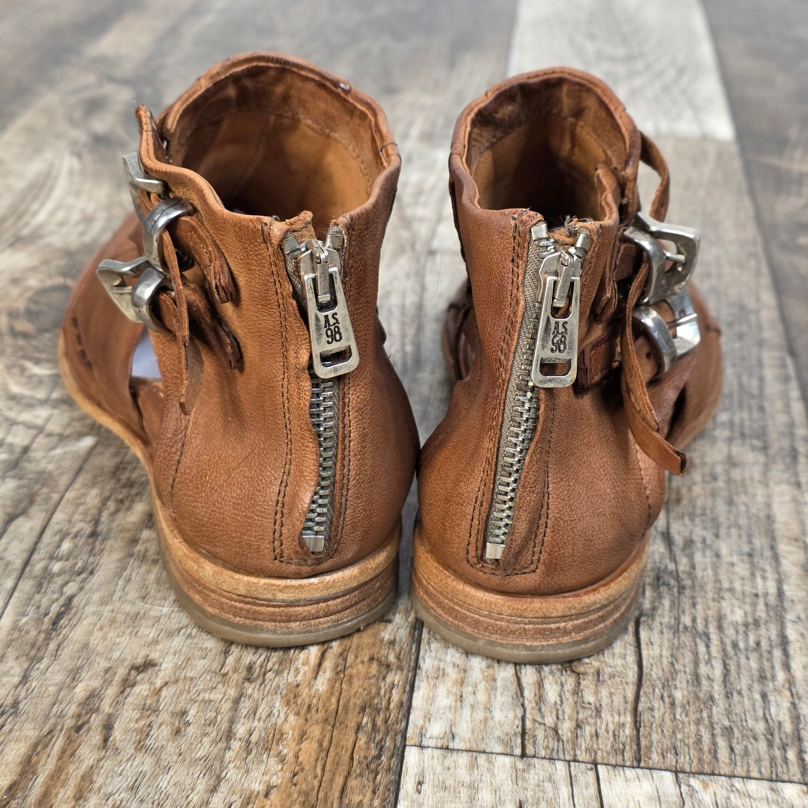 AS98 Dusty Meadow Cognac Leather Sandals Boots Cut Outs Boho Size 37 (US 6.5-7)