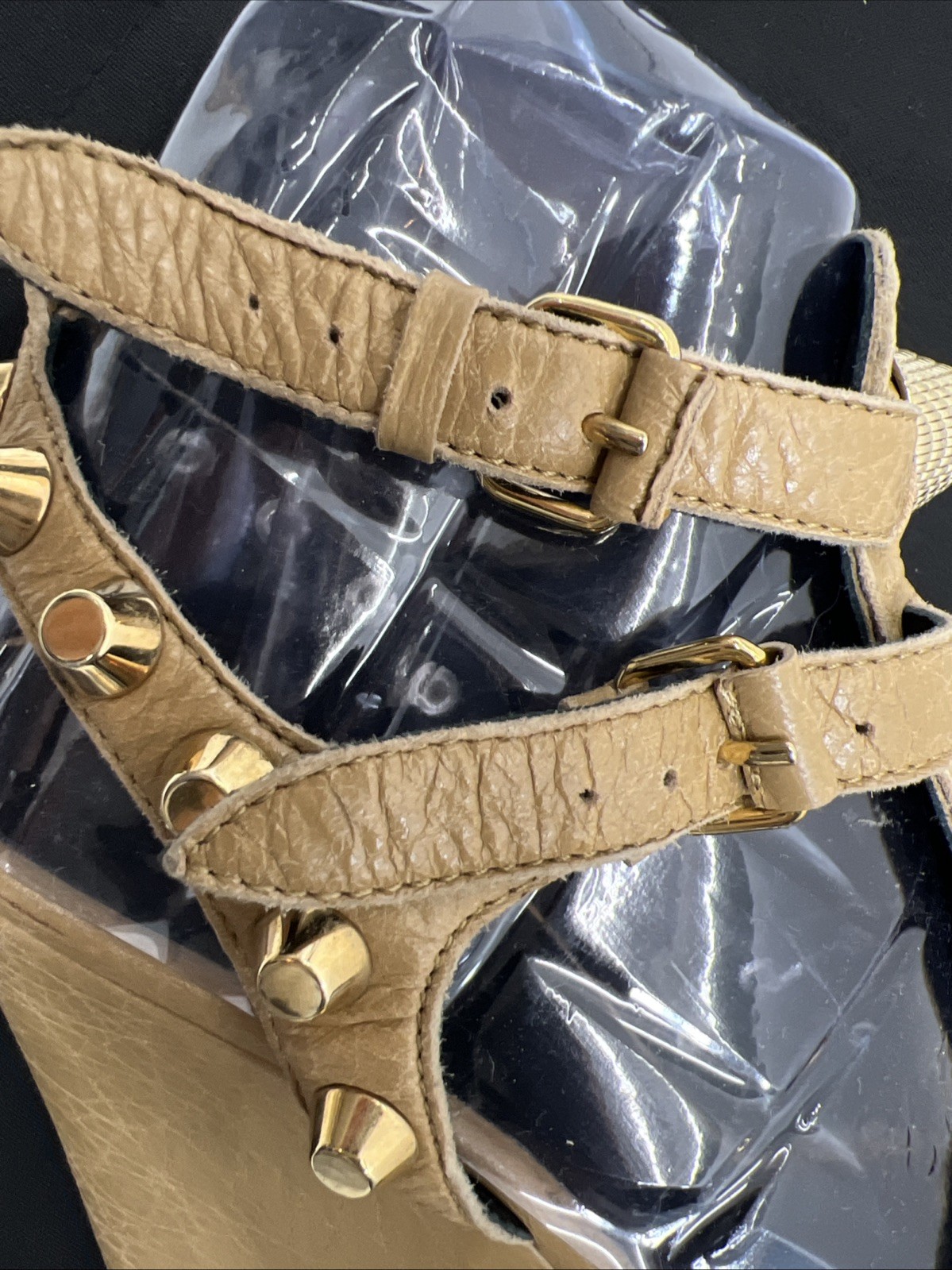 Balenciaga City Sandals 40 Wedge Caged Gladiator Mules Booties Gold Giant Studs