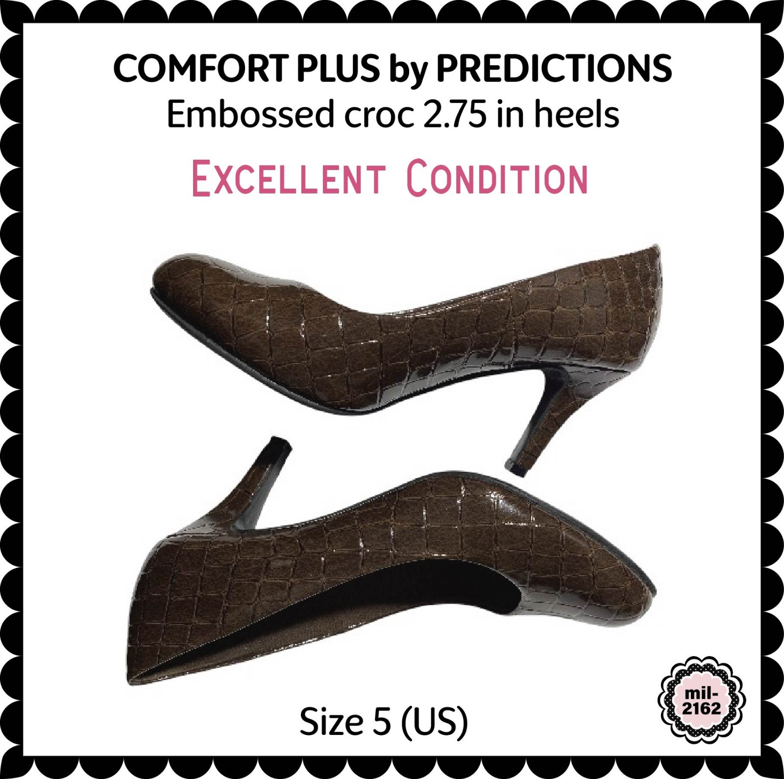 Comfort Plus by Predictions Croc Embossed 2.75 in heels SZ 5 EXCELLENT COND!