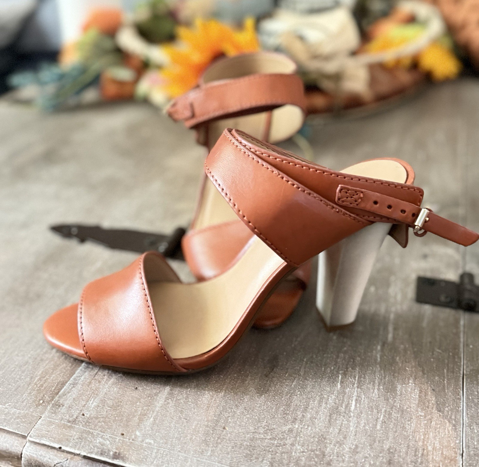 Banana Republic Brown Strappy Ankle Strap Buckle Open Toe Block Heels