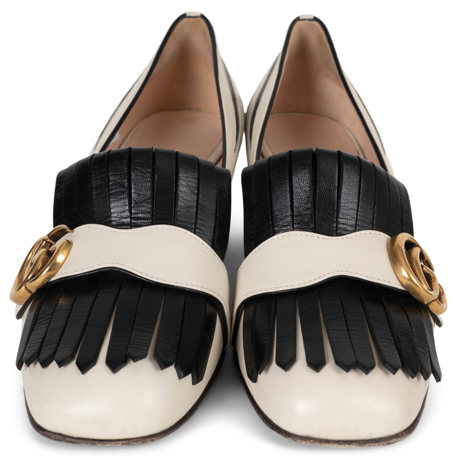 73509 auth GUCCI black white leather 2016 MARMONT ZEBRA Pumps Shoes 38.5