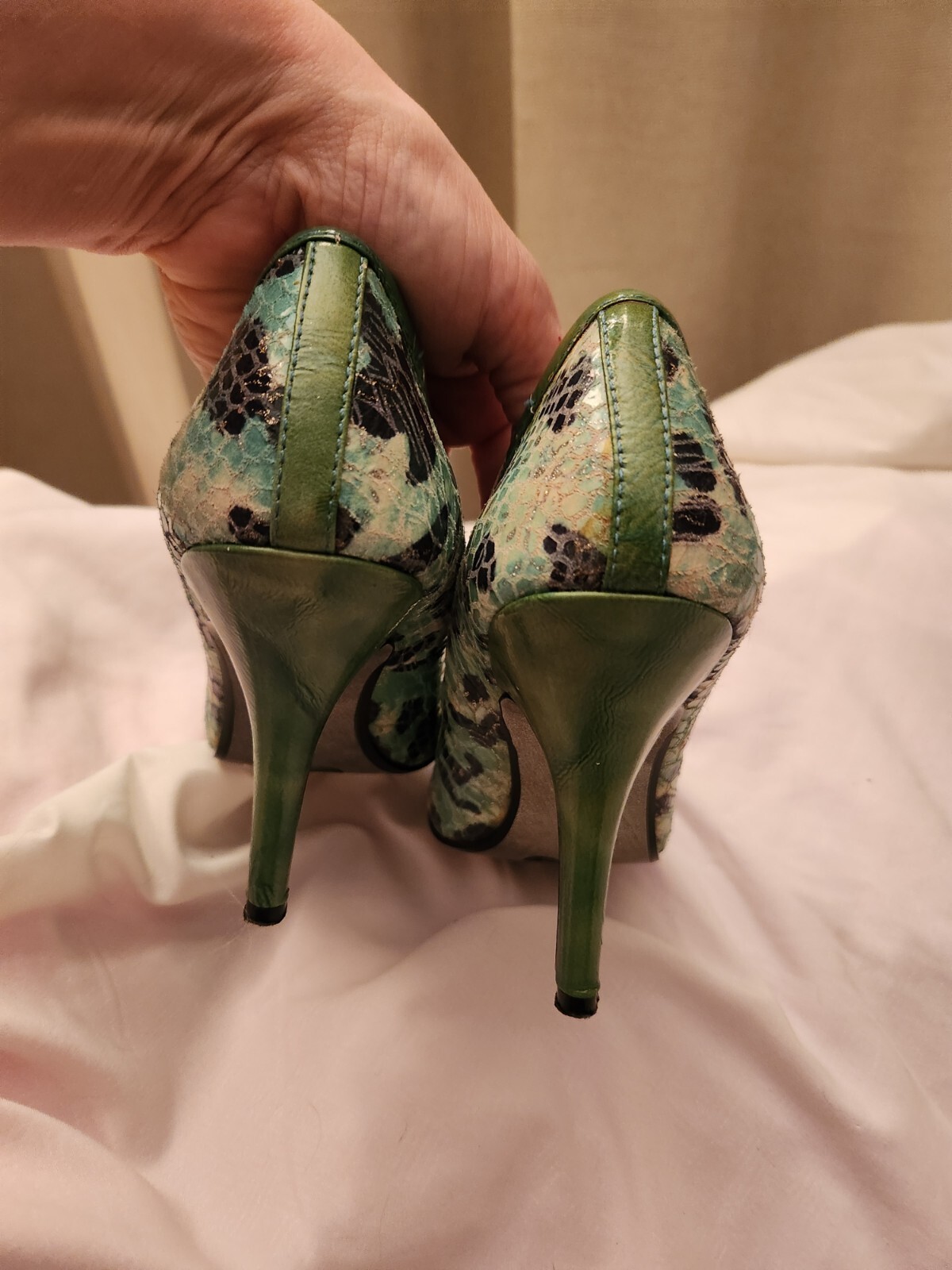Naughty Monkey 7 Green And Blue W/ Black Leopard Print & Gold Sparkle Pumps