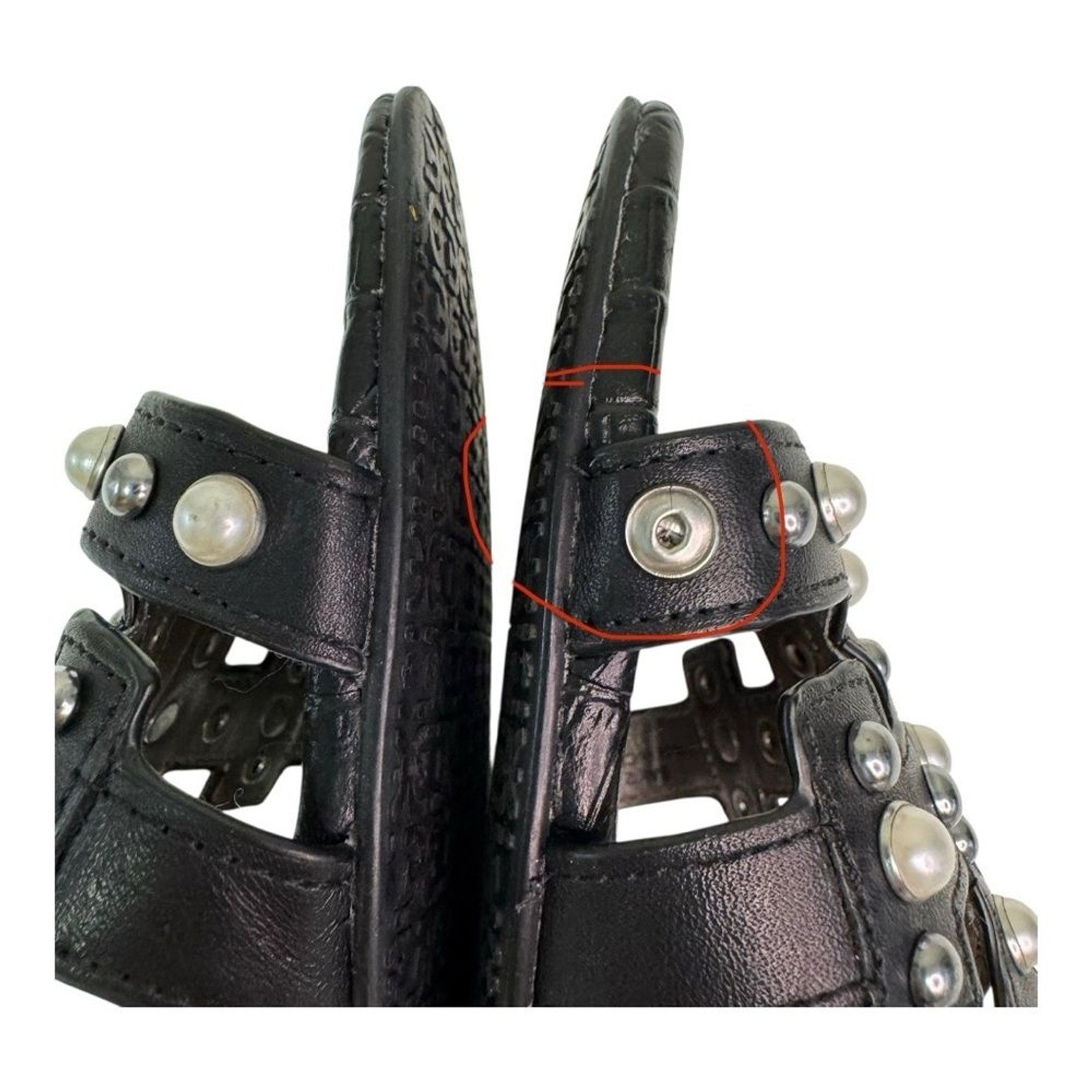 Sam Edelman Women Black Leather Studded Pearl Embellished Slide Sandals SZ 6.5