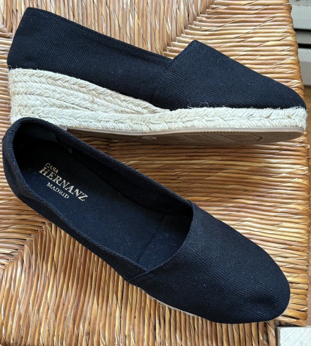 Worn Once! Casa Hernanz Canvas Wedge Espadrilles EU40, US9, Made in Spain, Black