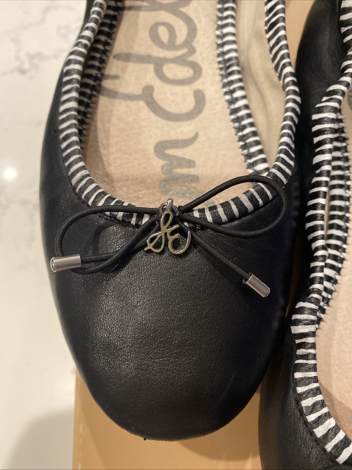 Sam Edelman Felicia Flats Black W/ White Trim Size 7M EUC