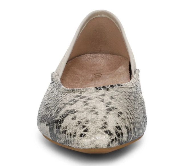 Vionic’s Gracia Ballet Flat, Cream Snake Print Leather
