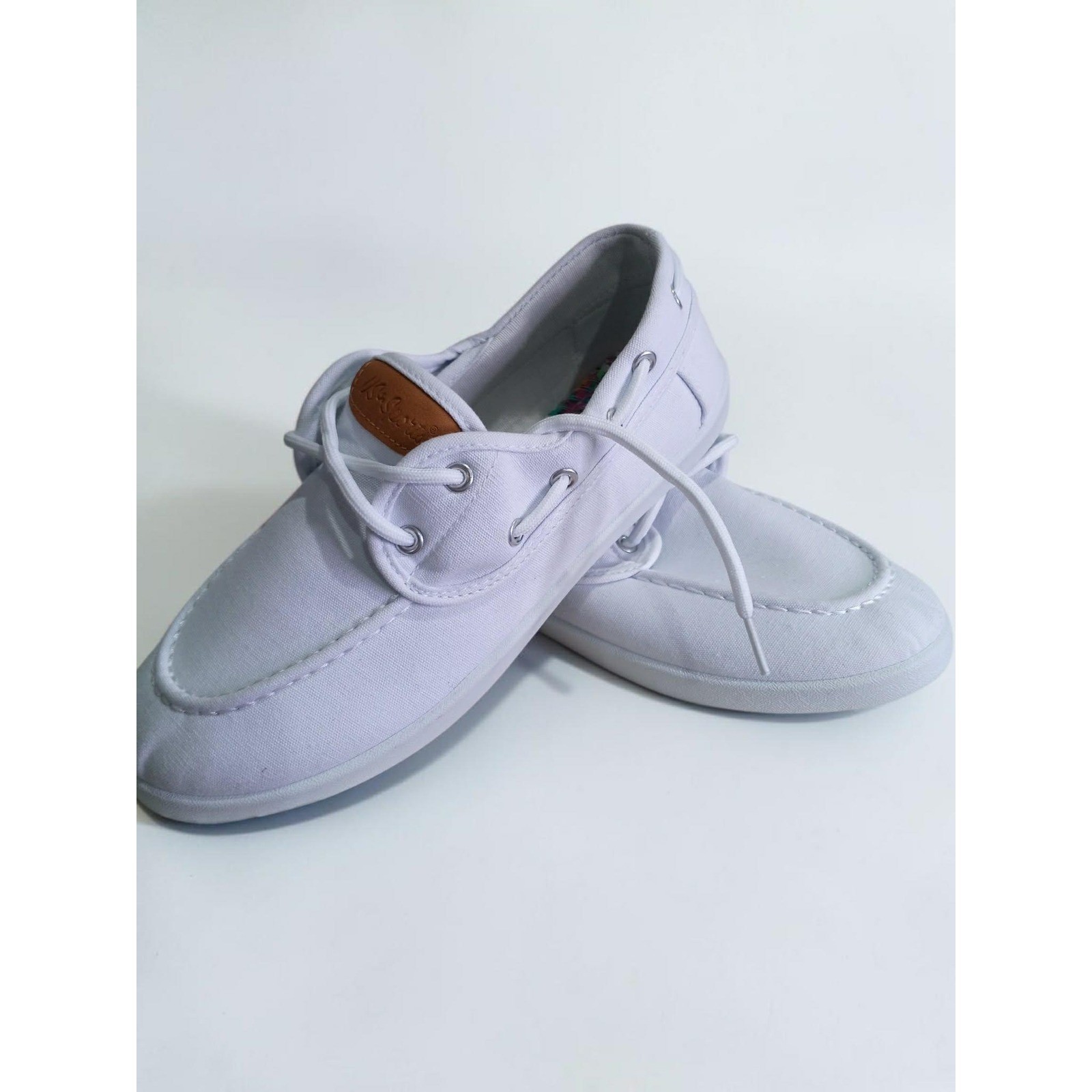 US Sports Womens White Canvas Boat Shoes Nautical Lace Up Loafers Floral Insole