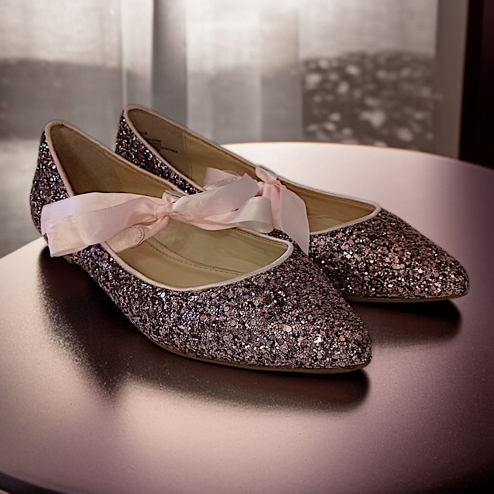 Betsey Johnson Glittery Ballet Flats 6M Bow Tie LIA Balletcore Romantic Coquette