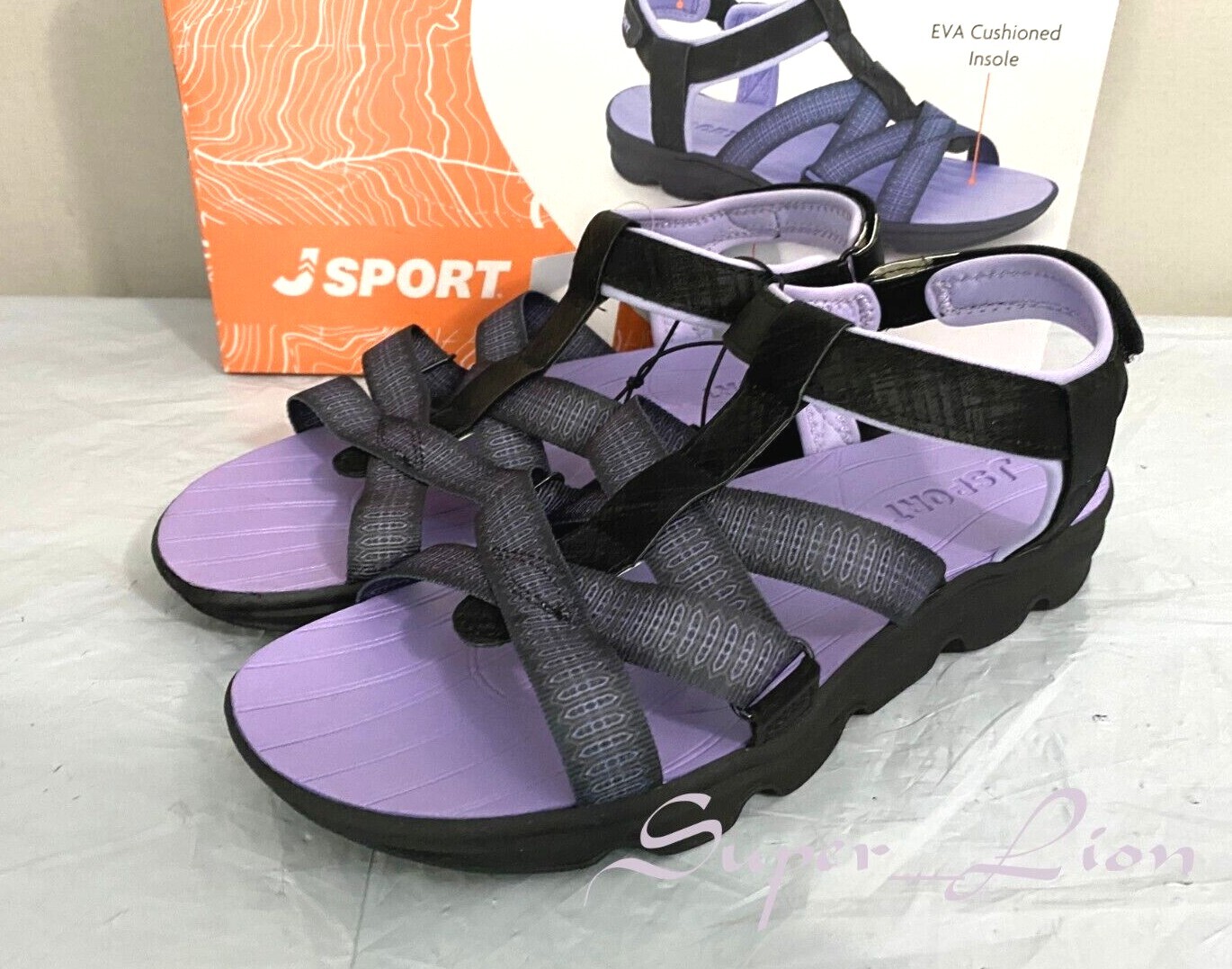 NEW JSport Women’s KAIA Adjustable Strap Sports Sandal – PICK SIZE Black/Purple