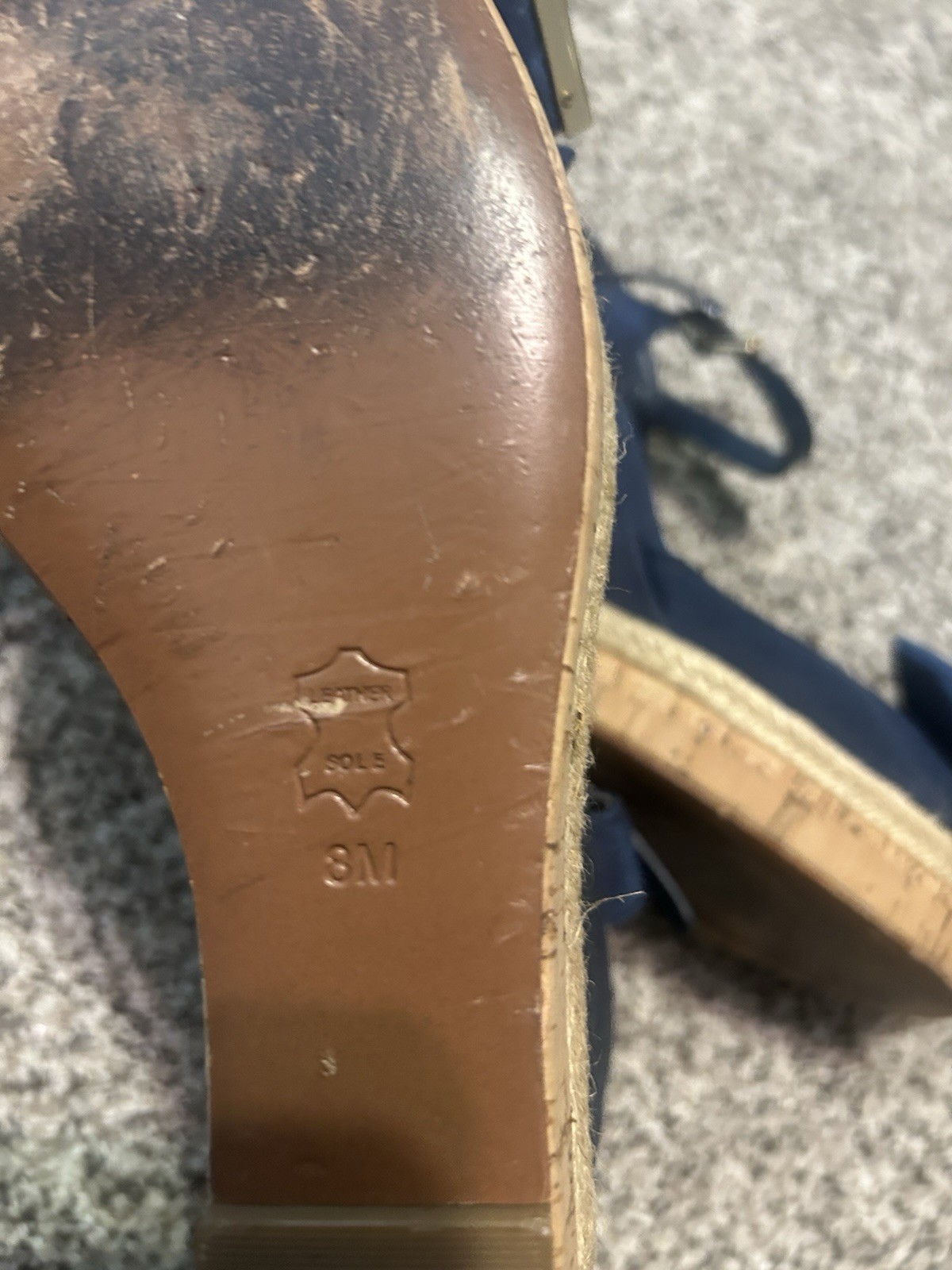 Tory Burch Blue Wedge Ankle Strap Sandals Bow Logo Buckle Women’s US 8