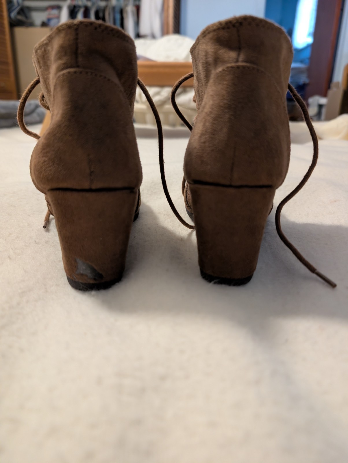 Brown Chunky Booties Y2K Platform Lace Up Solid Print Women’s Size 6