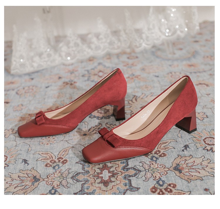 Wedding Shoes Women Square Toe High Heels Bridal Shoes Red Festive Sandals