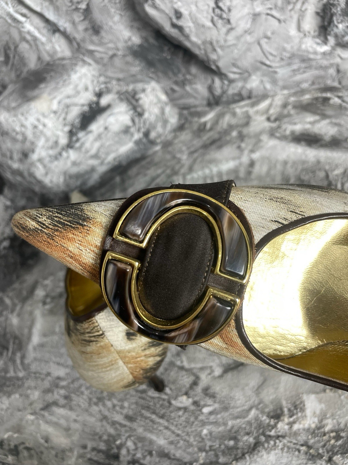 Vintage Just Roberto Cavalli 00s Animal Fur Pattern Buckle Archive Heels 38 Y2K