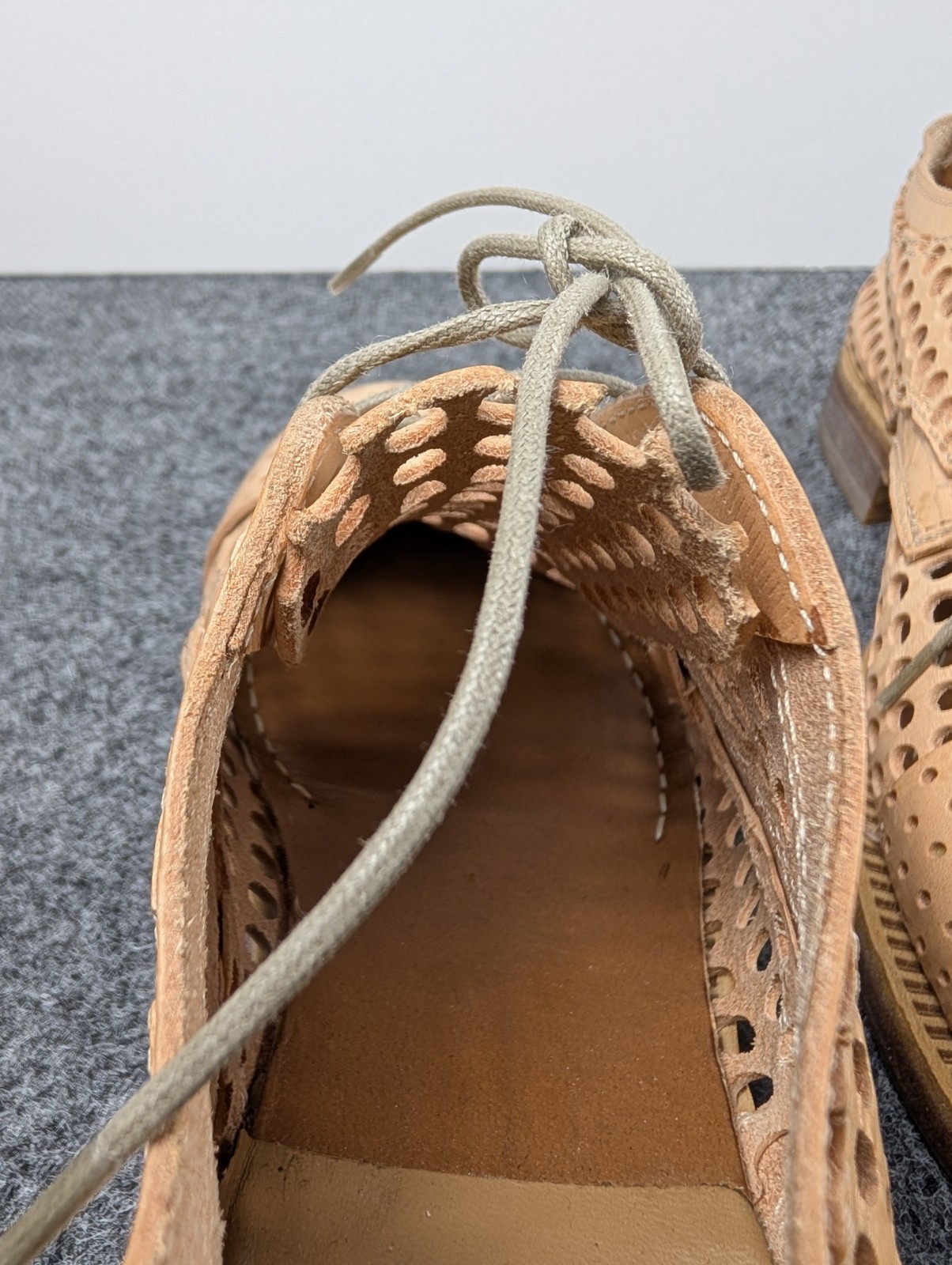 MOMA Handmade in Italy Tan Leather Perforated Oxford Shoes Womens EU 37 US 7
