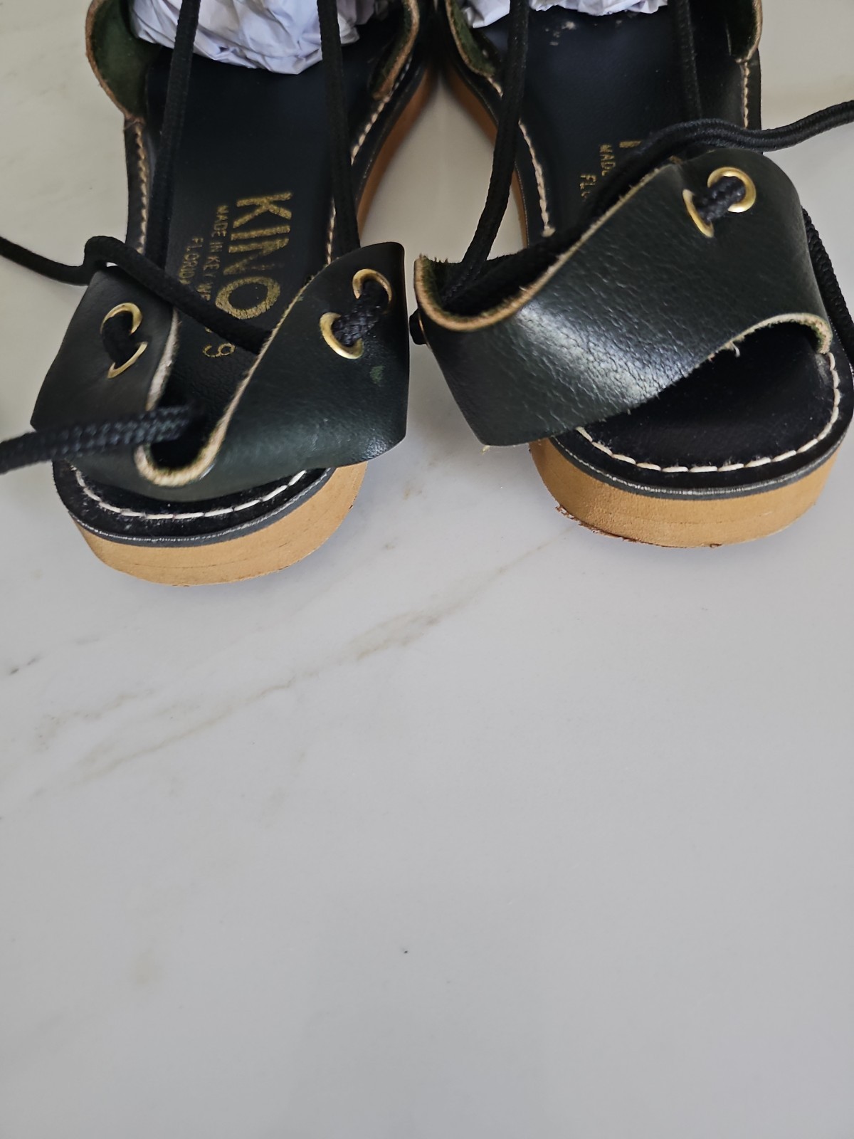 Kino Sandals Key West Leather Gladiator Lace-Up Sandals – Very Dark Green Size 9