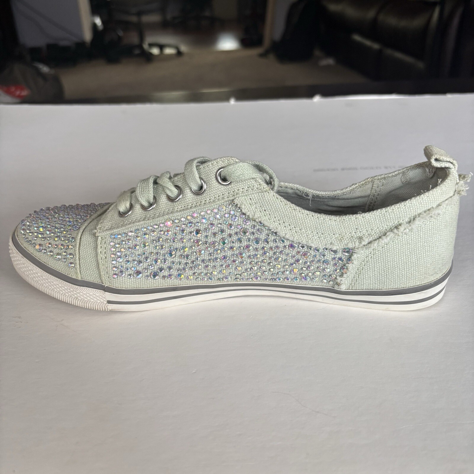 Gianni Bini Mint Green Sparkly Rhinestone Sneakers, Size 8