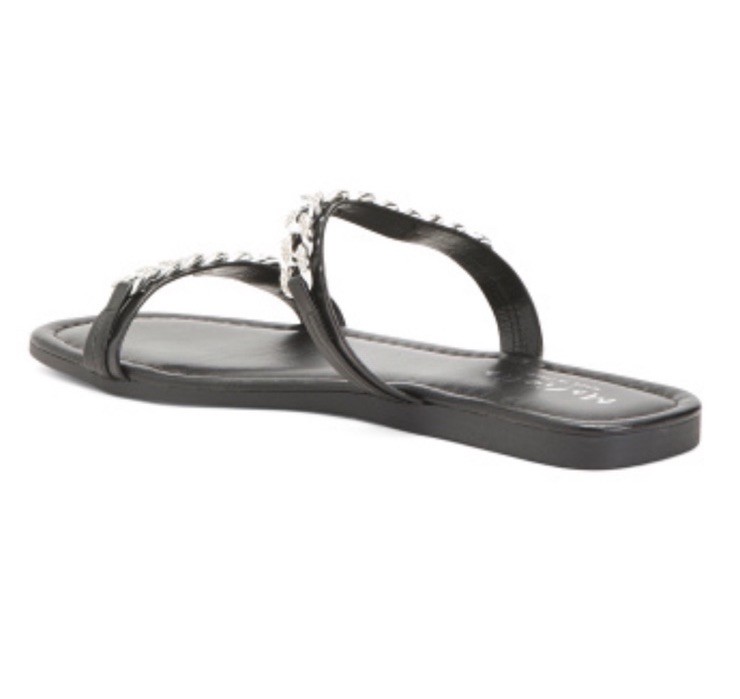 MARIELLA Made In Italy Silver Chainlink Black Flat Sandals, Size 7.5