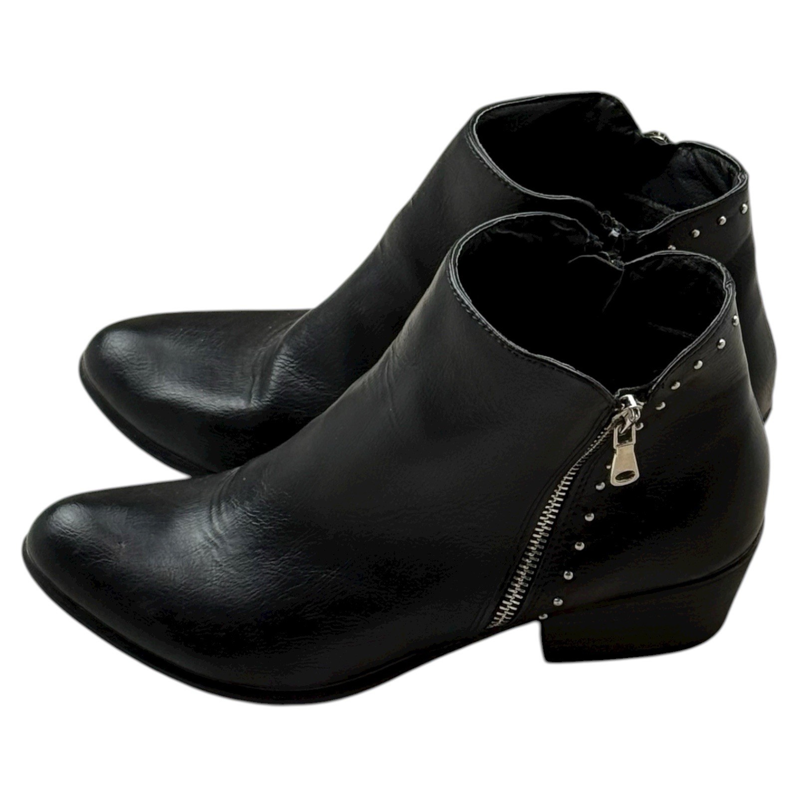 Esprit Topaz Black Studded Ankle Boots Womens Size 9M Side Zip Low Block Heel