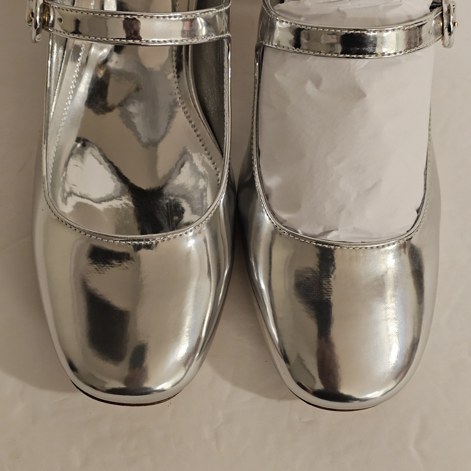 Larroude Blair Block Pump Mary Jane Women’s Mirror Silver Specchio Size 7