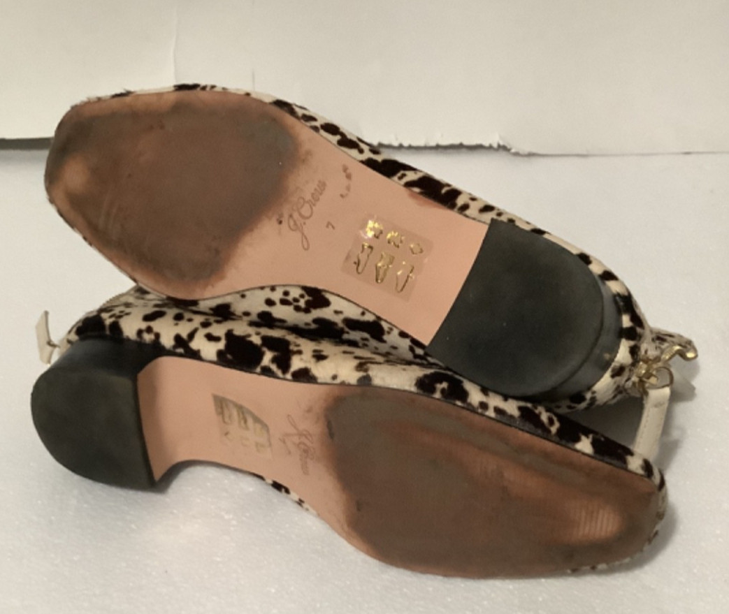 J Crew Roxie Zip-back Ankle Boots in Calf Hair spotted real calf fur Sz 7