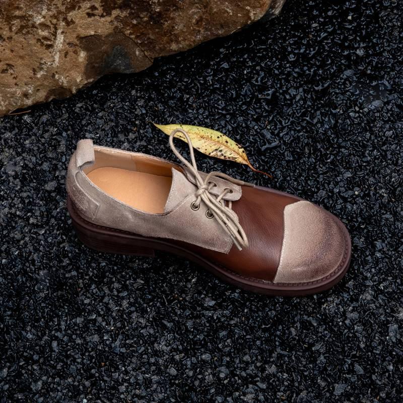 Women’s Leisure Retro Round Toe Pump Lace Up Block Heel Youth Walking Work Shoes